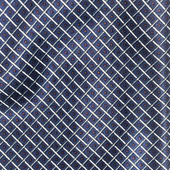 Yves Saint Laurent YSL Paris Tie 100% Silk Handmade Blue Geometric Grid Pattern - Picture 3 of 9